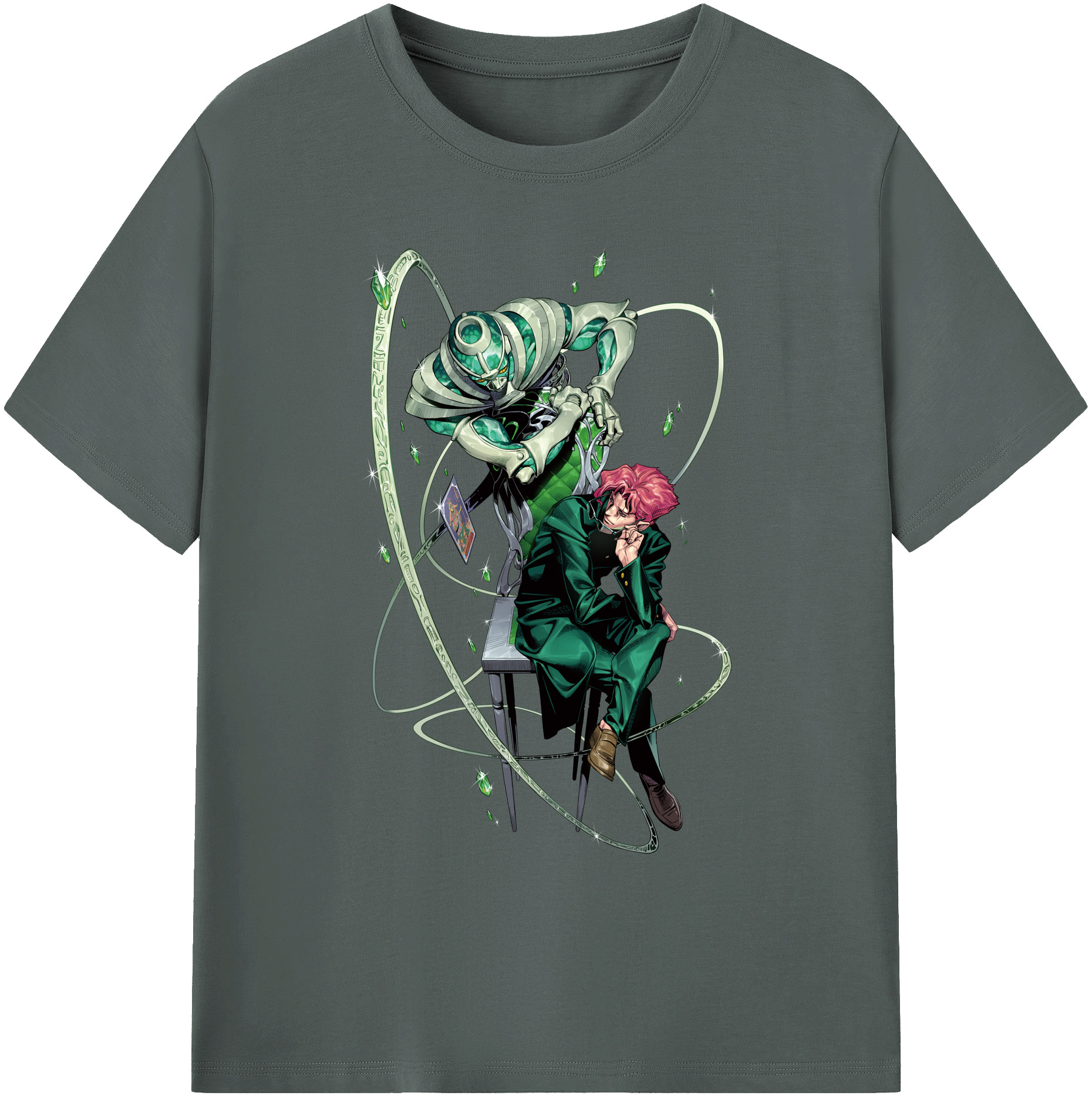 （画像用） ジョジョの奇妙な冒険 花京院 典明（かきょういん のりあき） JoJo's Bizarre Adventure Kakyoin Noriaki 綿100％ メンズ半袖Tシャツ｜肌触りやわらか＆通気性